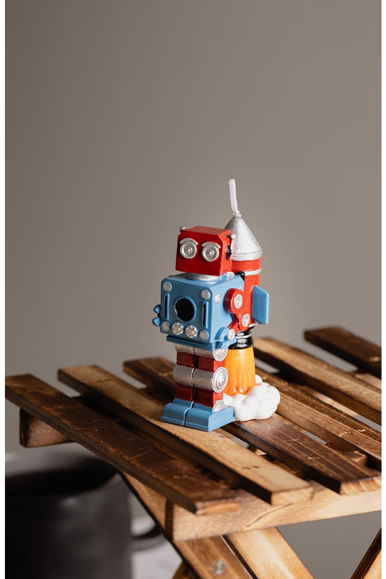 Vintage Robot Rocket Candle, Alternate, color, Red / Blue / Silver