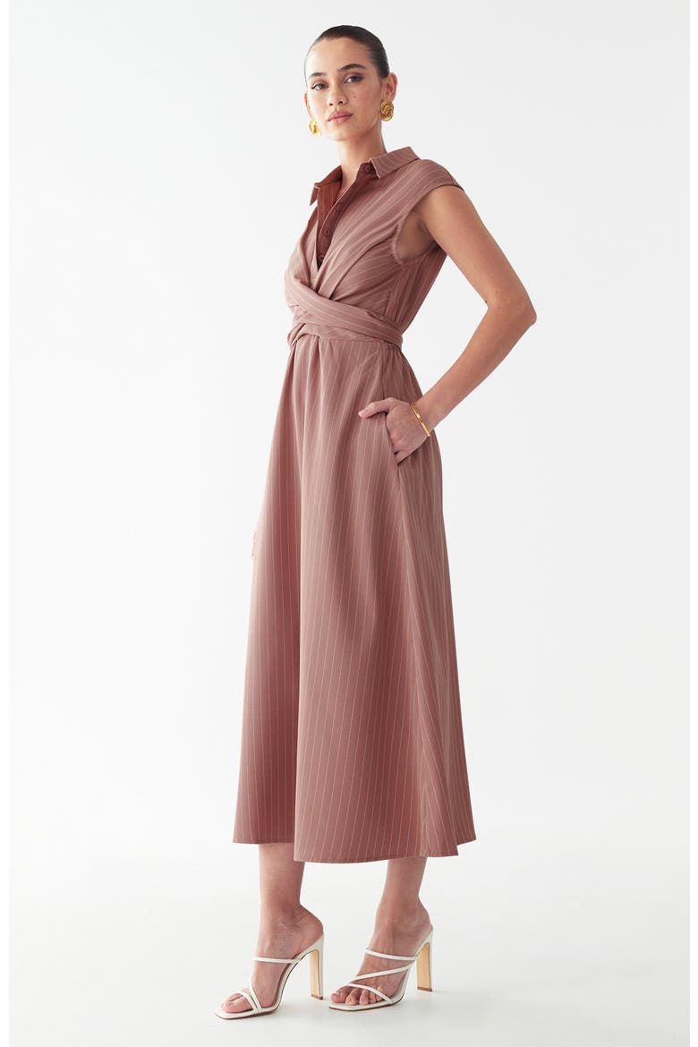 Gaia Midi Dress, Alternate, color, Pink Pinstripe