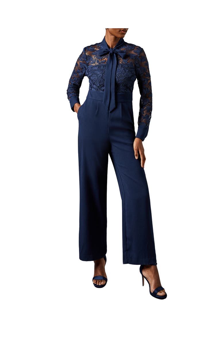Lace Tie Neck Jumpsuit, Main, color, Navy