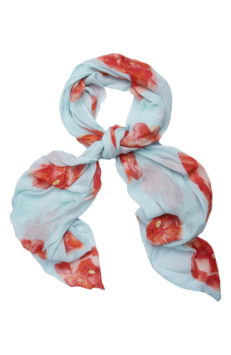 SAACHI Peony Motif Scarf, Main, color, Aqua