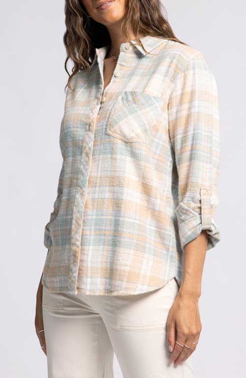 Thread & Supply Audrey Plaid Cotton Flannel Roll Tab Button-Up Shirt in Sand Vapor Plaid 