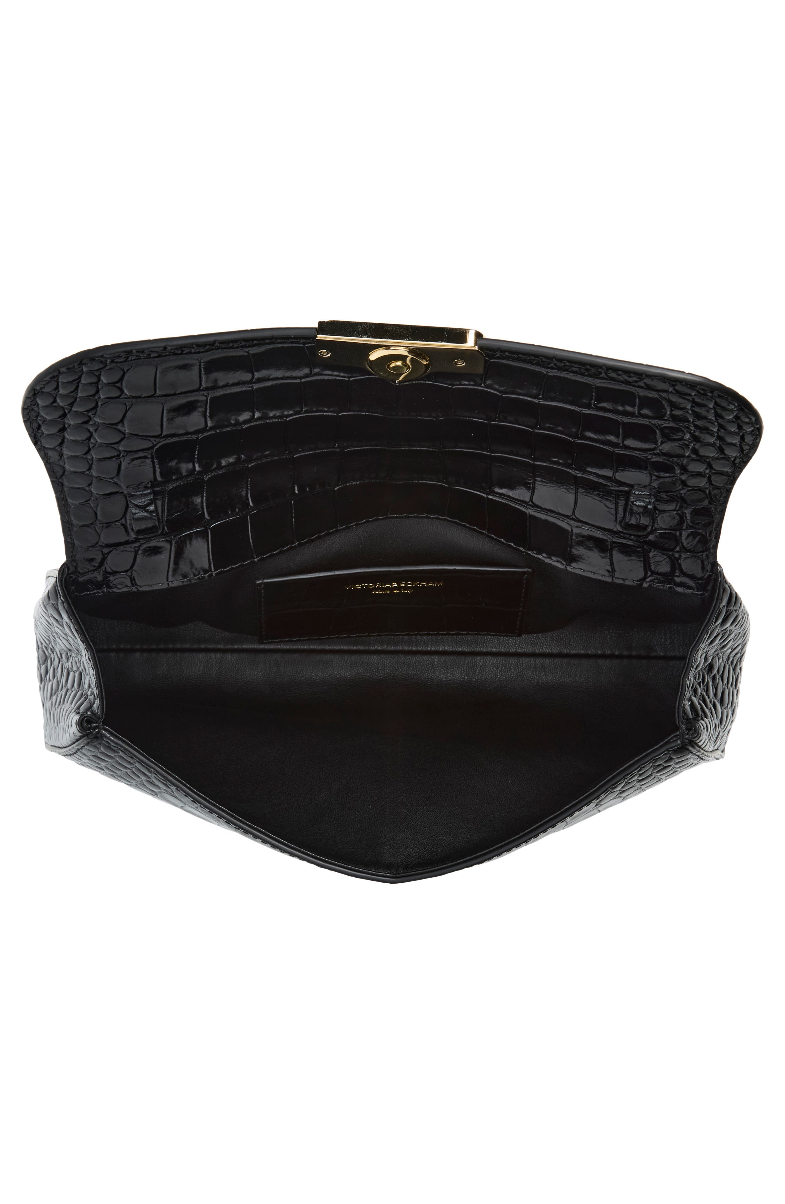Dorian Croc Embossed Leather Trapeze Bag, Alternate, color, BLACK 1