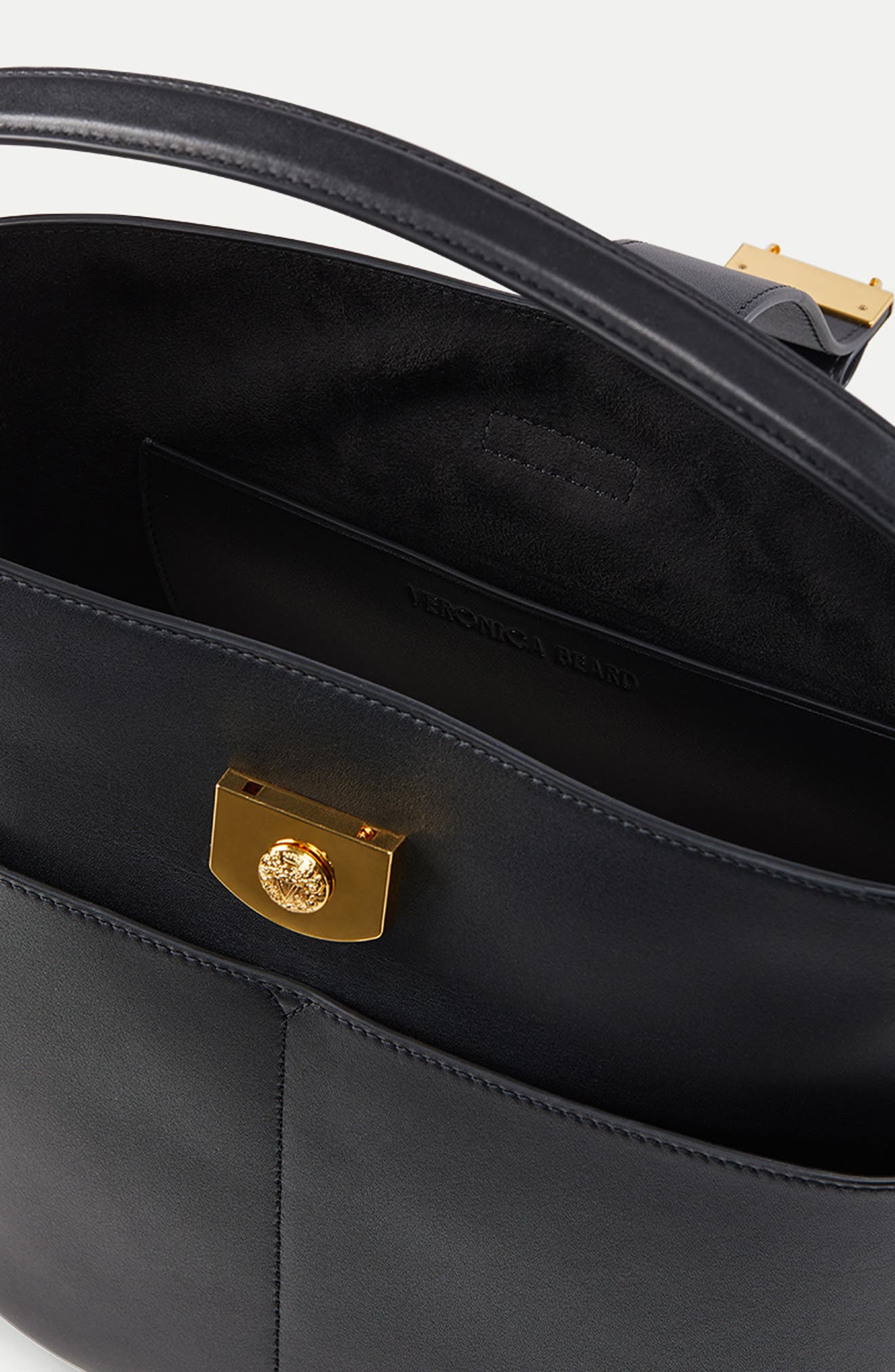 Veronica Beard Small Crest Lock Leather Bucket Bag, Alternate, color, 