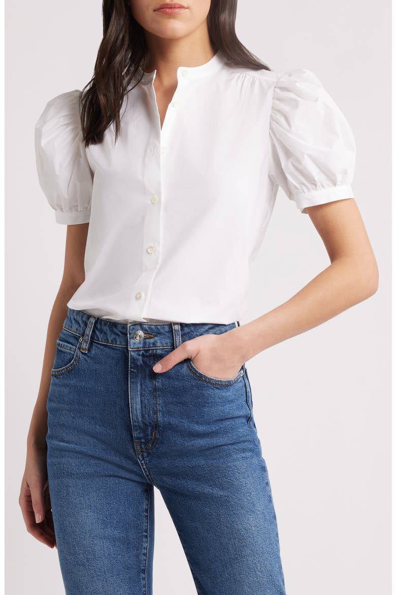 The Gathered Short Sleeve Button-Up Shirt, Main, color, WHITE