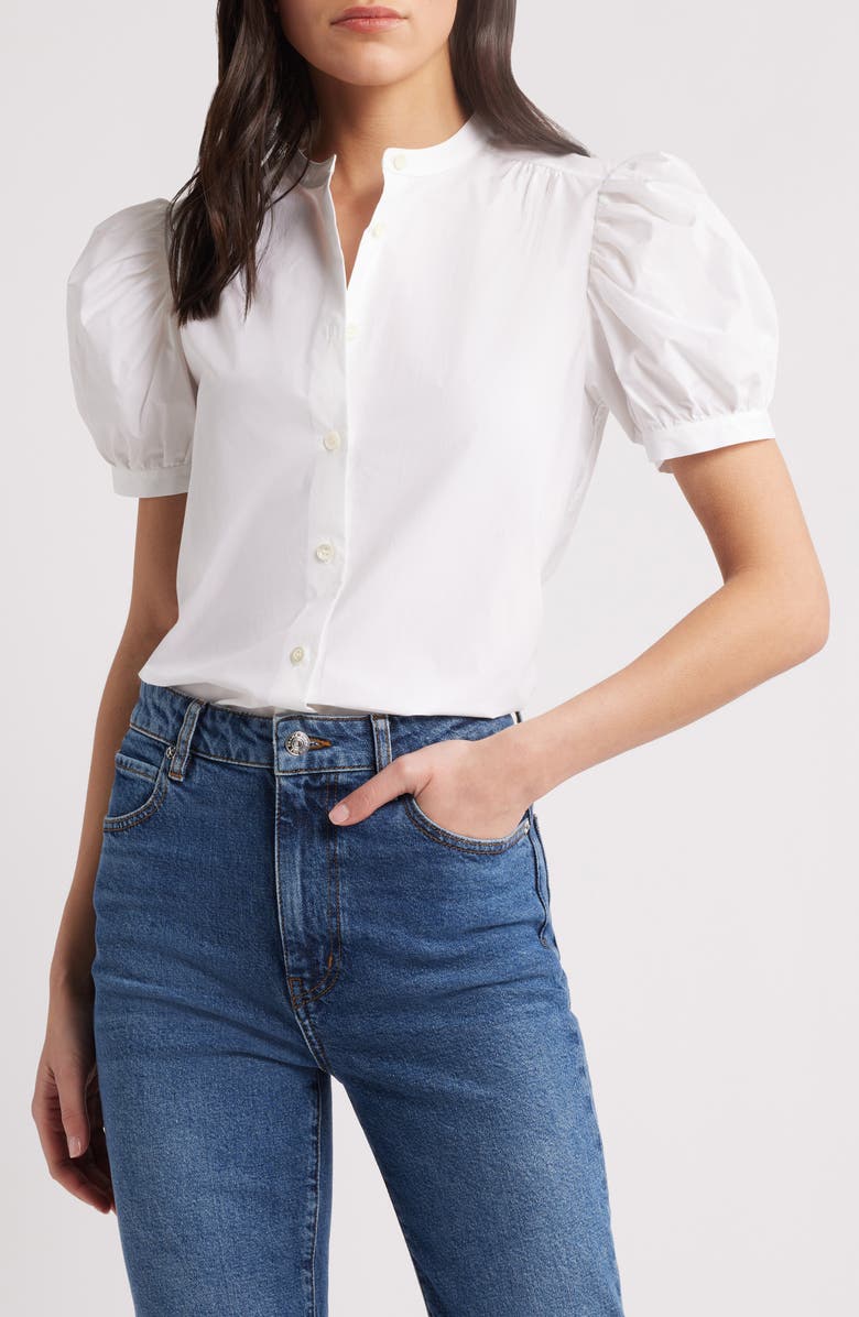 FRAME The Gathered Short Sleeve Button-Up Shirt, Main, color, White