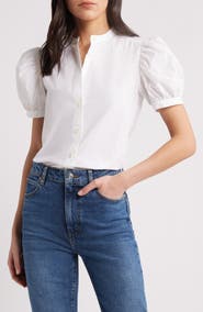 FRAME The Gathered Short Sleeve Button-Up Shirt