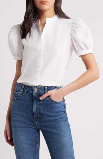 FRAME The Gathered Short Sleeve Button-Up Shirt