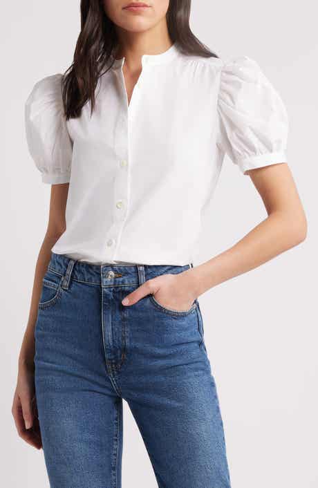 FRAME The Gathered Short Sleeve Button-Up Shirt