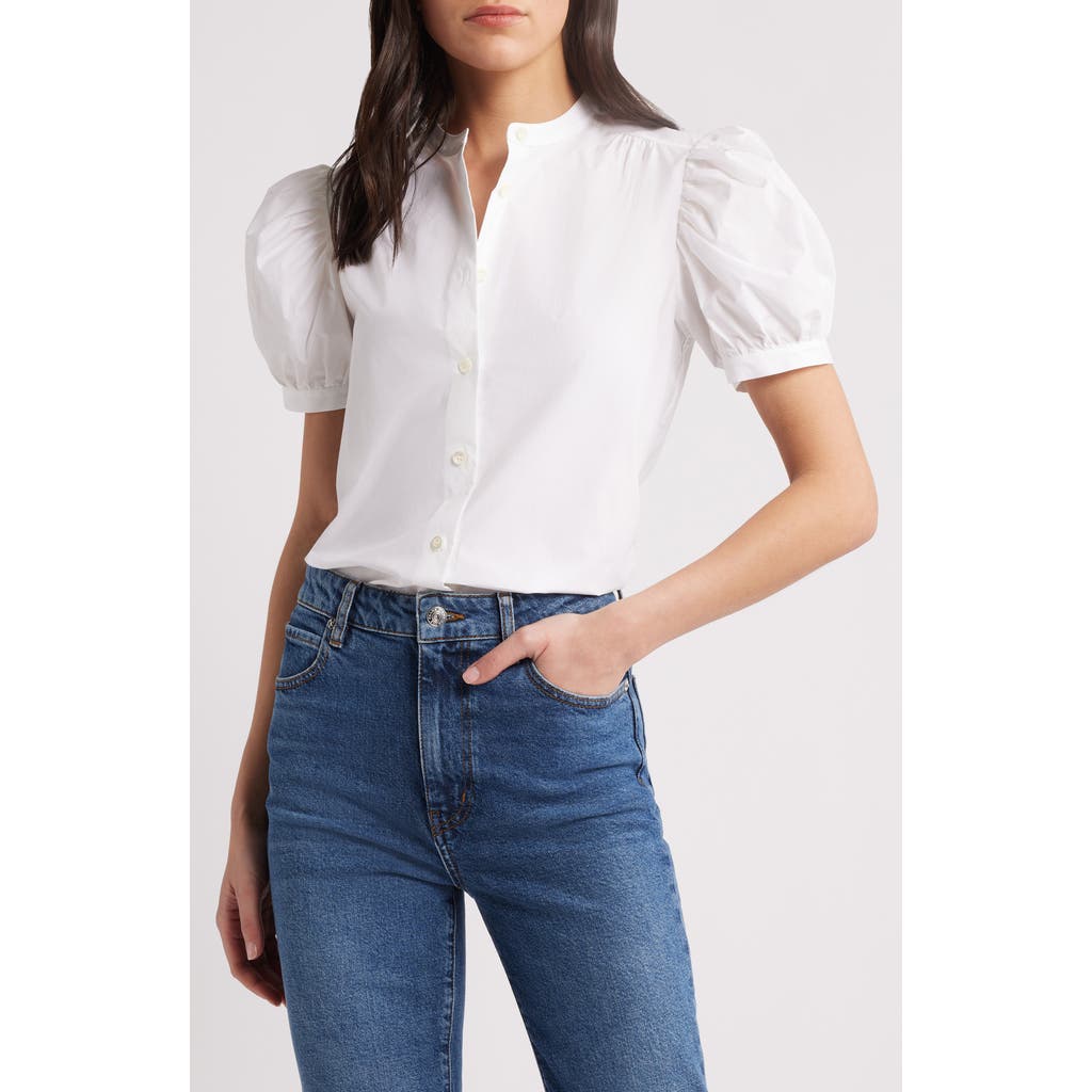 Frame The Gathered Short Sleeve Button-up Shirt In White