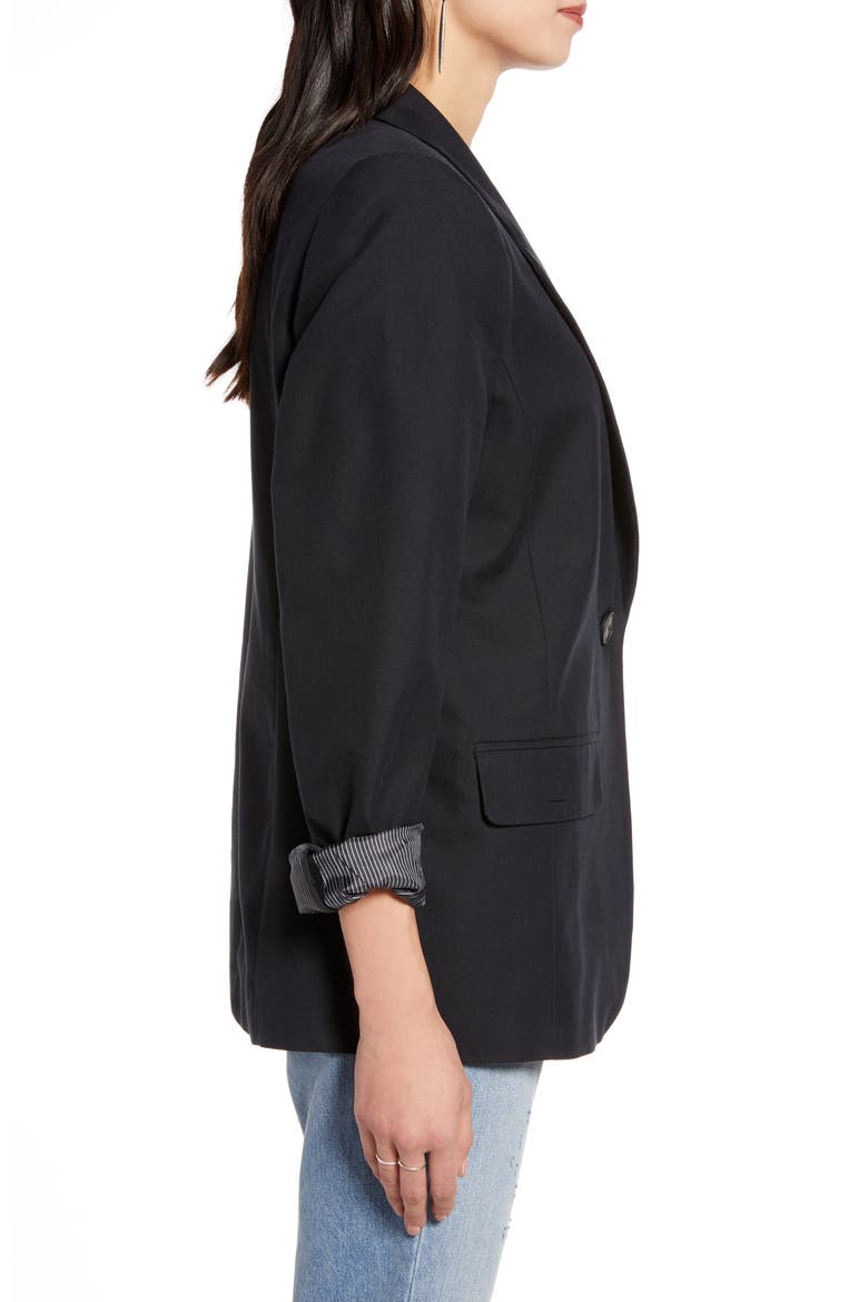Textured One-Button Blazer, Alternate, color, BLACK
