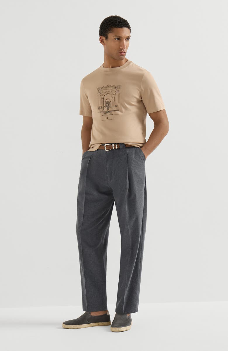 Brunello Cucinelli Virgin wool, cotton and silk mouliné trousers with pleat, Alternate, color, Anthracite