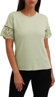 CYRUS Lace Trim Short Sleeve Ribbed Top