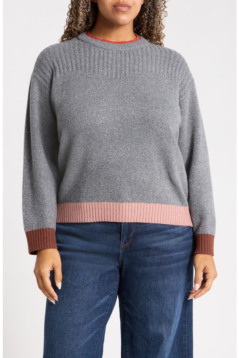Layered Neck Crewneck Sweater, Main, color, CHARCOAL