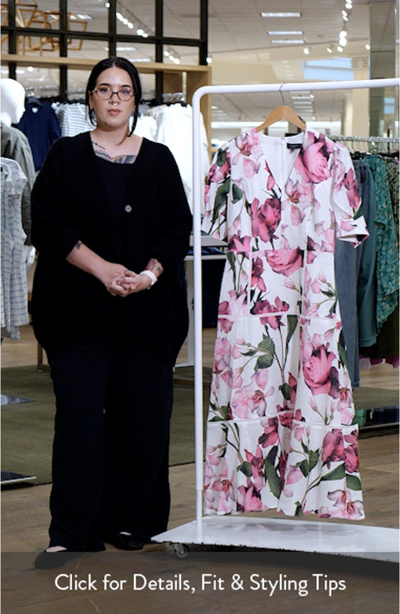 Floral Print V-Neck Linen Dress, sales video thumbnail