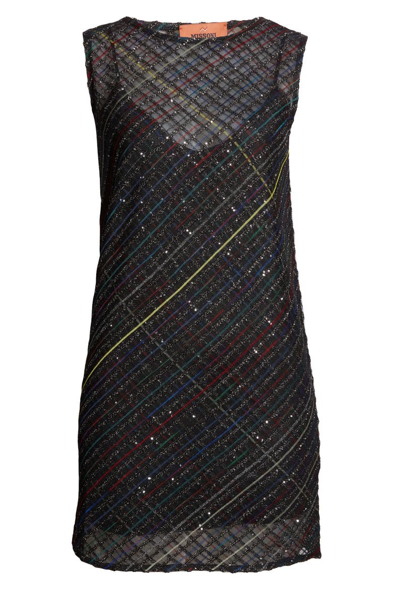 Sequin Plaid Knit Minidress, Alternate, color, DARK TONES