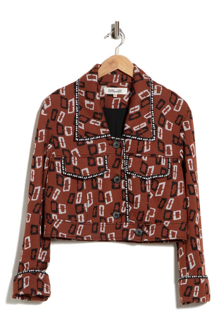 Lace Crop Shirt Jacket, Main, color, CHAIN SPOTS BROWN MED