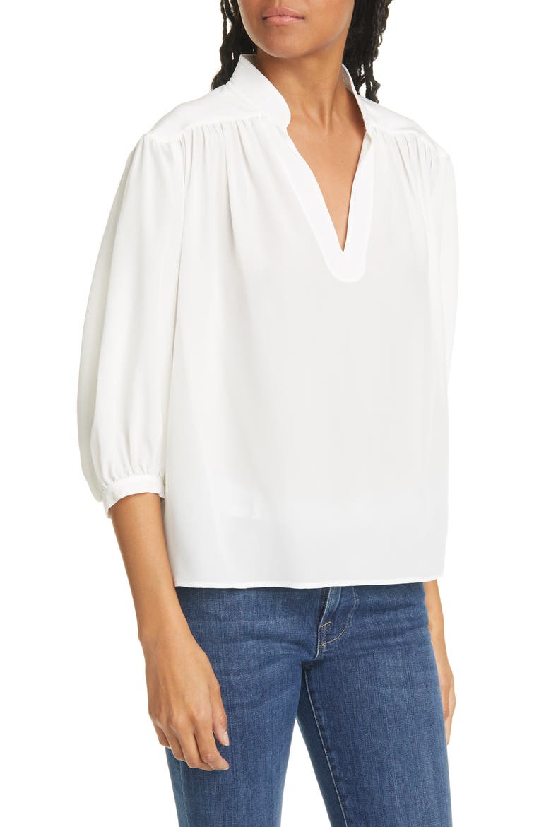 Cali Gathered Silk Top, Main, color, OFF WHITE