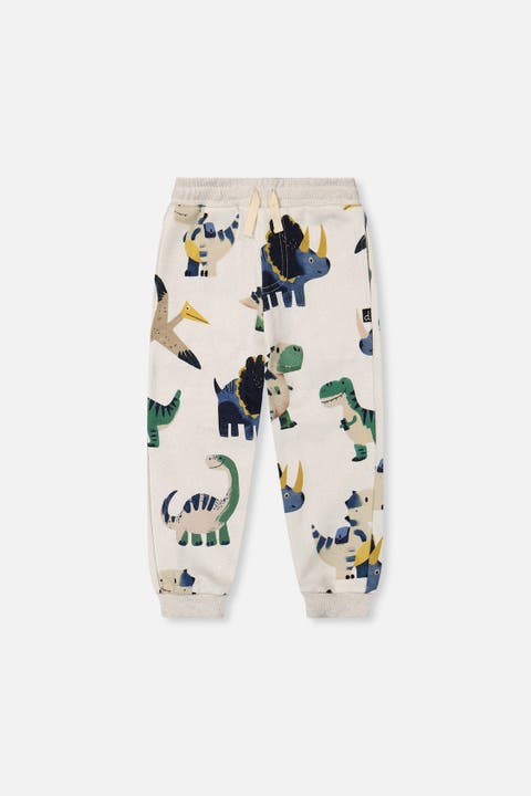Dinosaur Fleece Drawstring Waist Ribbed Cuff Sweatpants