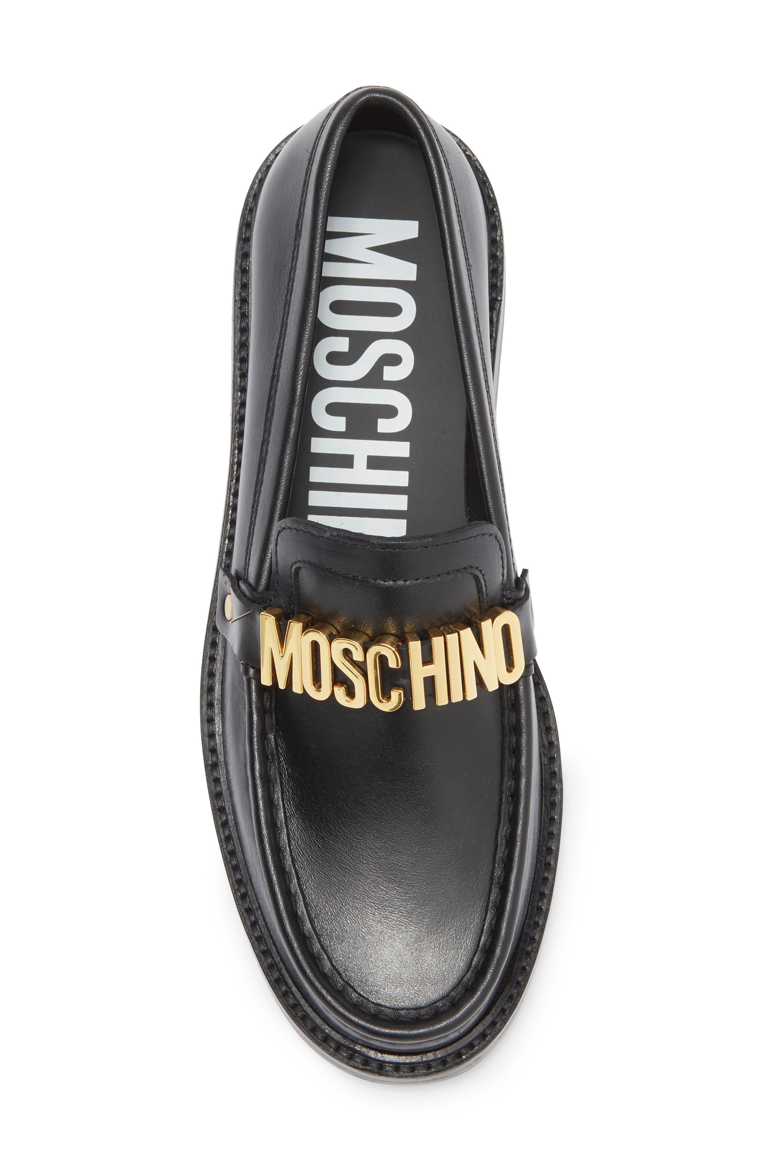 Moschino Metal Logo Loafer, Alternate, color, 