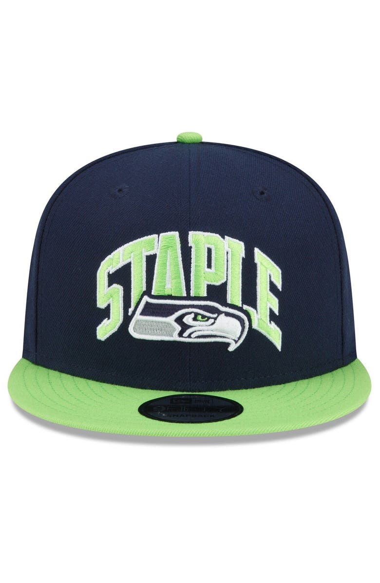 New Era x Staple Men's New Era Navy/Neon Green Seattle Seahawks NFL x Staple Collection 9FIFTY Snapback Adjustable Hat, Alternate, color, 