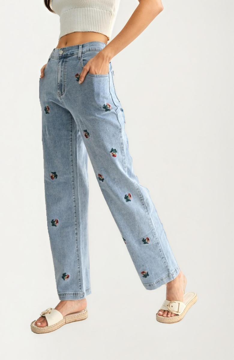 Knit and Lounge High Rise Embroidered Floral Denim Jeans, Alternate, color,