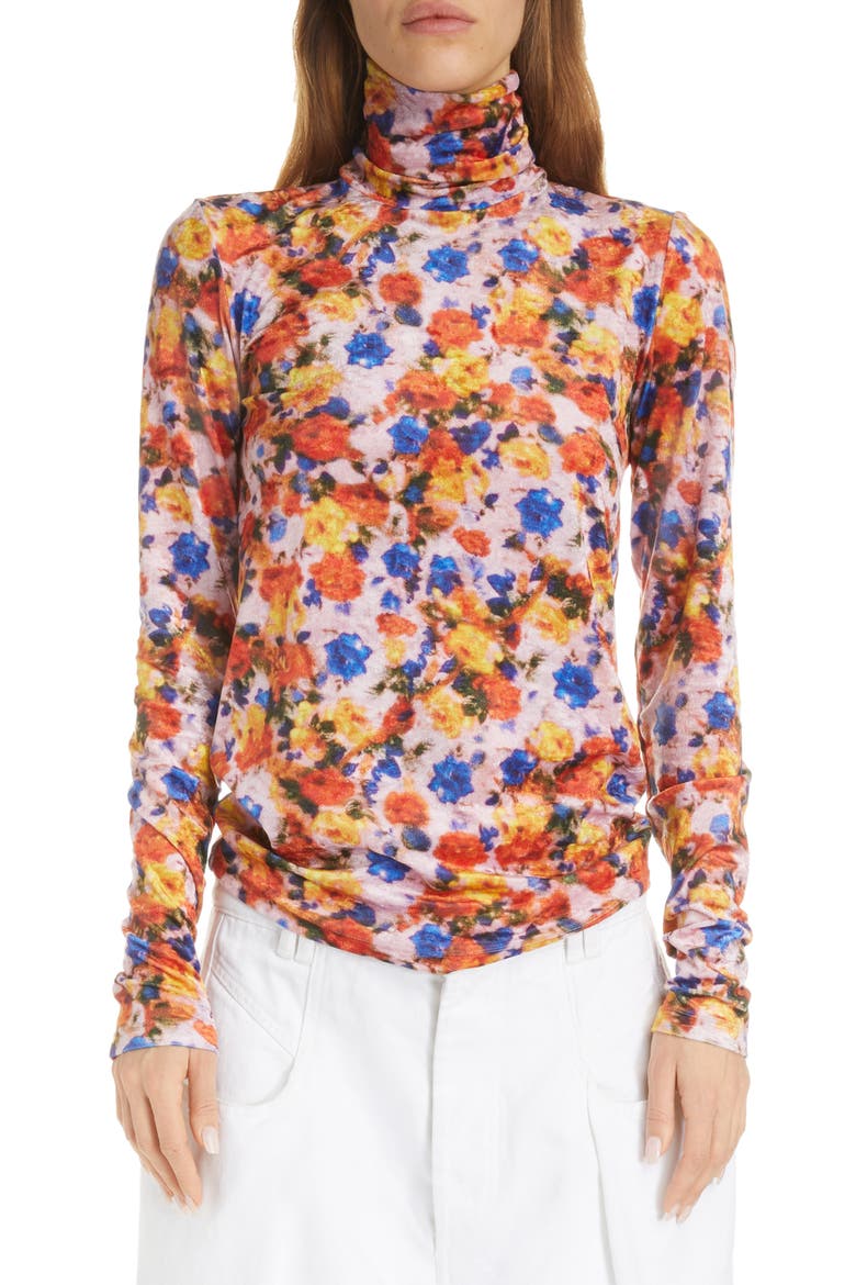 Giloyela Floral Crushed Velvet Turtleneck, Main, color, ORANGE