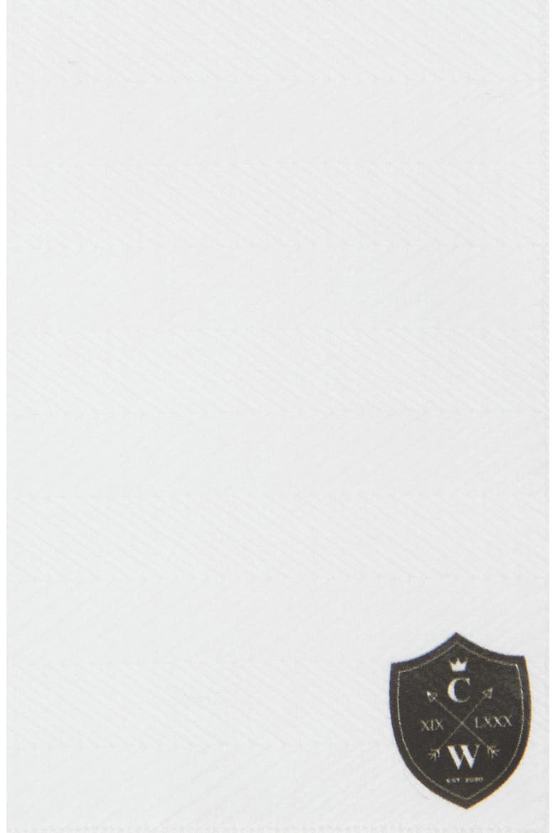 White Cotton Herringbone Pocket Square, Alternate, color, WHITE