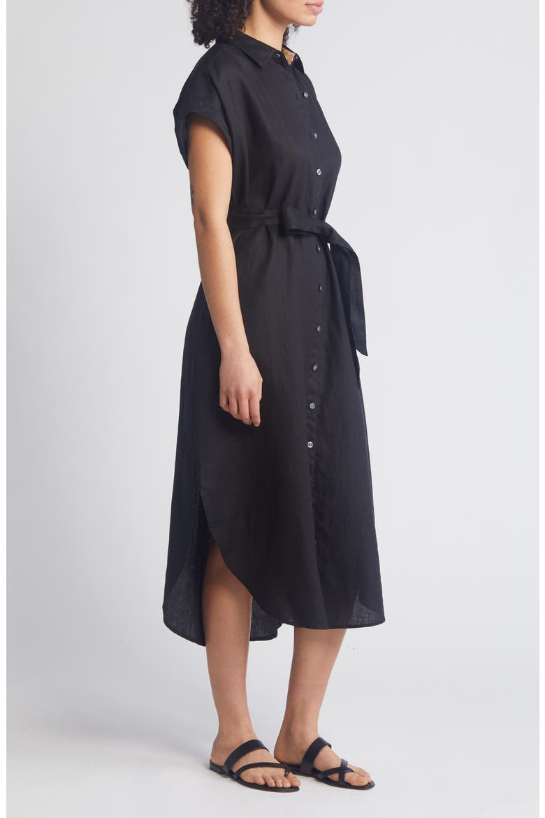 Coastalina Linen Midi Shirtdress, Alternate, color, BLACK