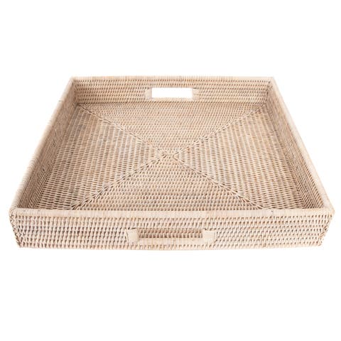 Artifacts Rattan Square Serving Tray with Cutout Handles