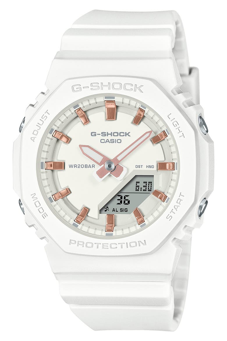 GMAP2100 Analog-Digital Resin Strap Watch, 40.2mm, Main, color, WHITE
