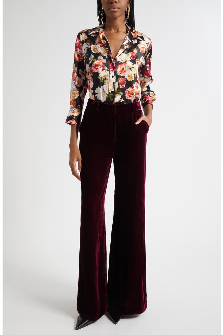 Pilar Wide Leg Velvet Pants, Alternate, color, DARK PORT