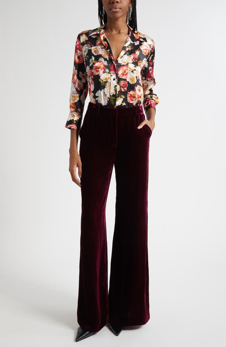 L'AGENCE Pilar Wide Leg Velvet Pants, Alternate, color, Dark Port