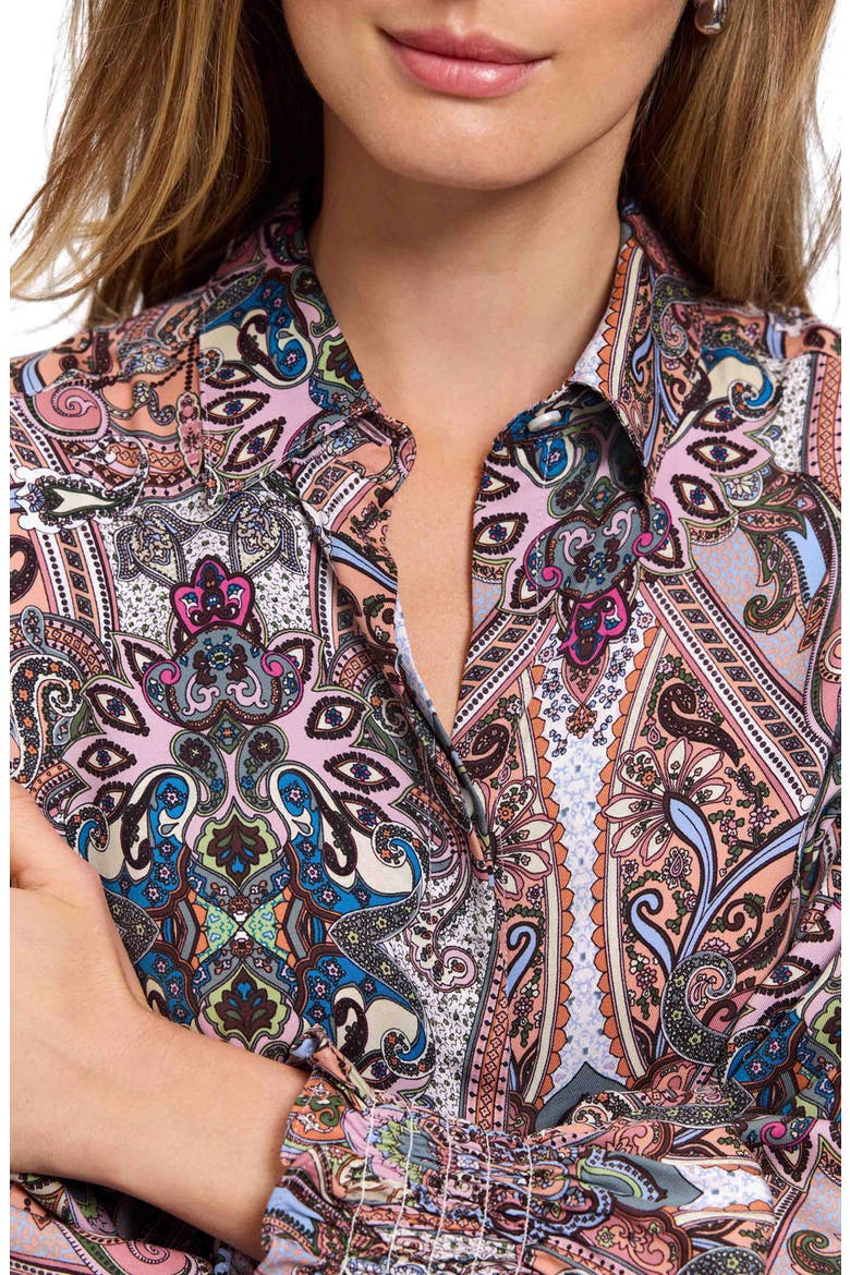 Olivia Paisley Print Smocked Cuff Button-Up Shirt, Alternate, color, BROWN MULTI