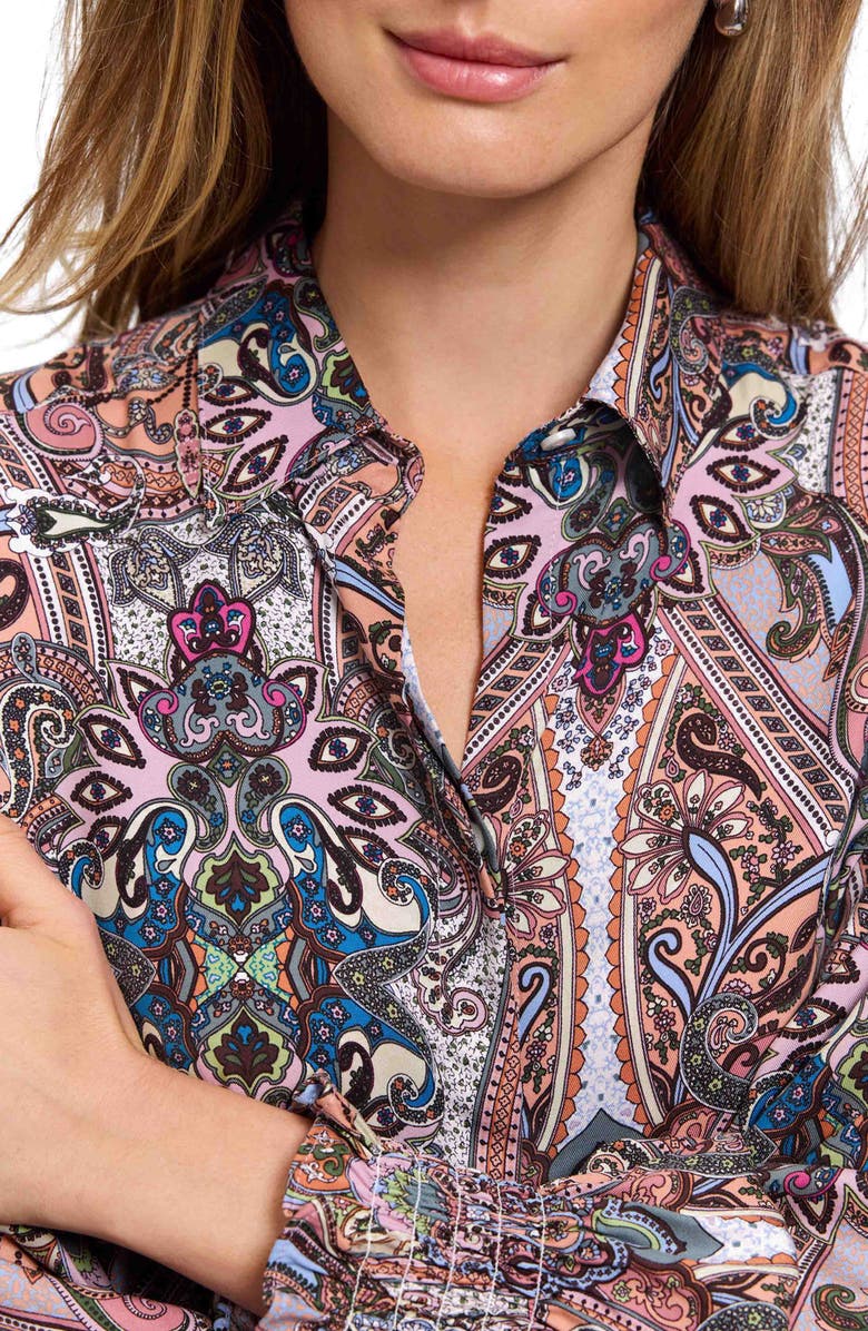 Foxcroft Olivia Paisley Print Smocked Cuff Button-Up Shirt, Alternate, color, Brown Multi