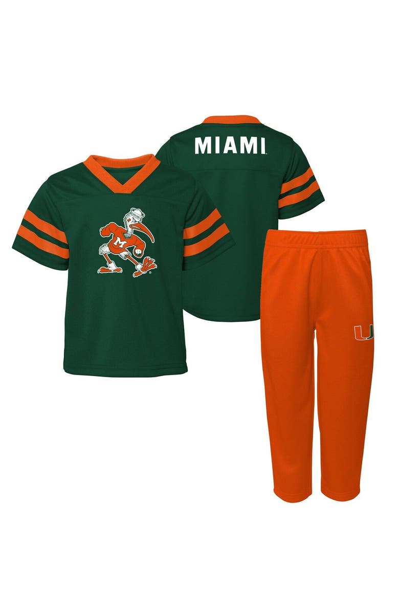 Outerstuff Toddler Green Miami Hurricanes Two-Piece Red Zone Jersey & Pants Set, Main, color, 