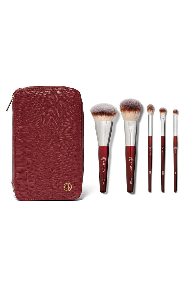 Travel Brush Set with Vegan Leather Pouch, Main, color, Burgundy