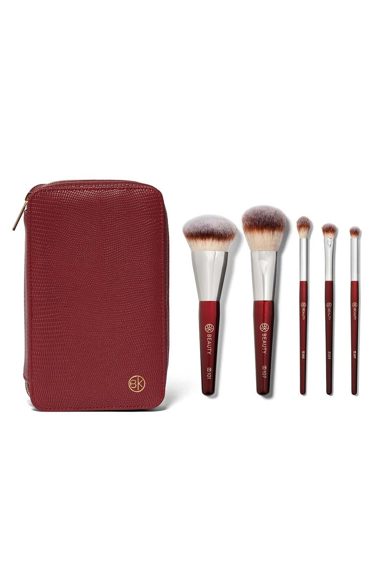 BK Beauty Travel Brush Set with Vegan Leather Pouch, Main, color, Burgundy