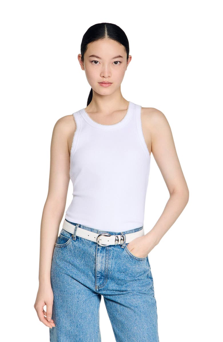 SANDRO Beaded ribbed vest top, Main, color, White