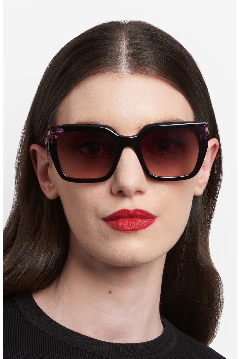 55mm Rectangular Sunglasses, Alternate, color, BLACK PINK/ BROWN