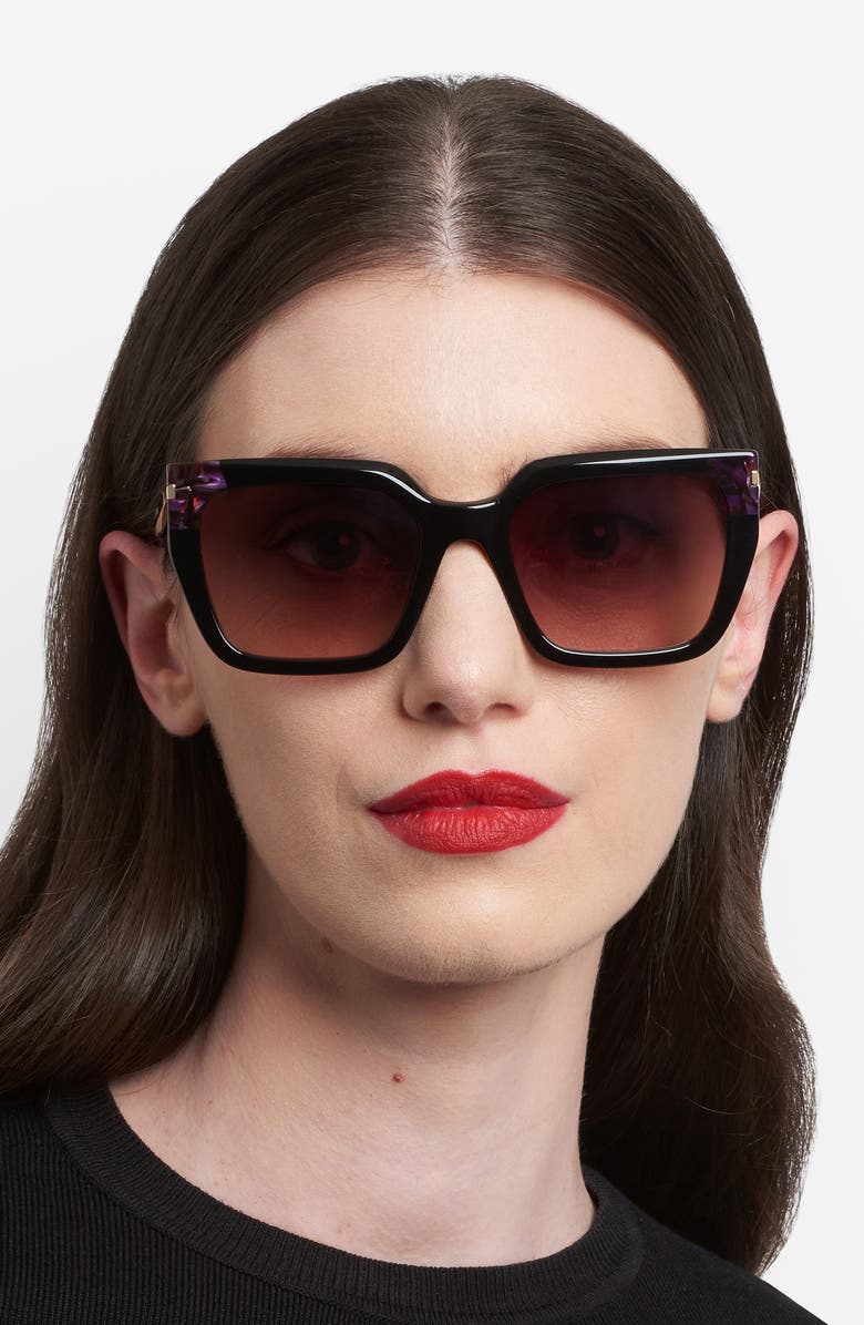 Carolina Herrera 55mm Rectangular Sunglasses, Alternate, color, Black Pink/ Brown