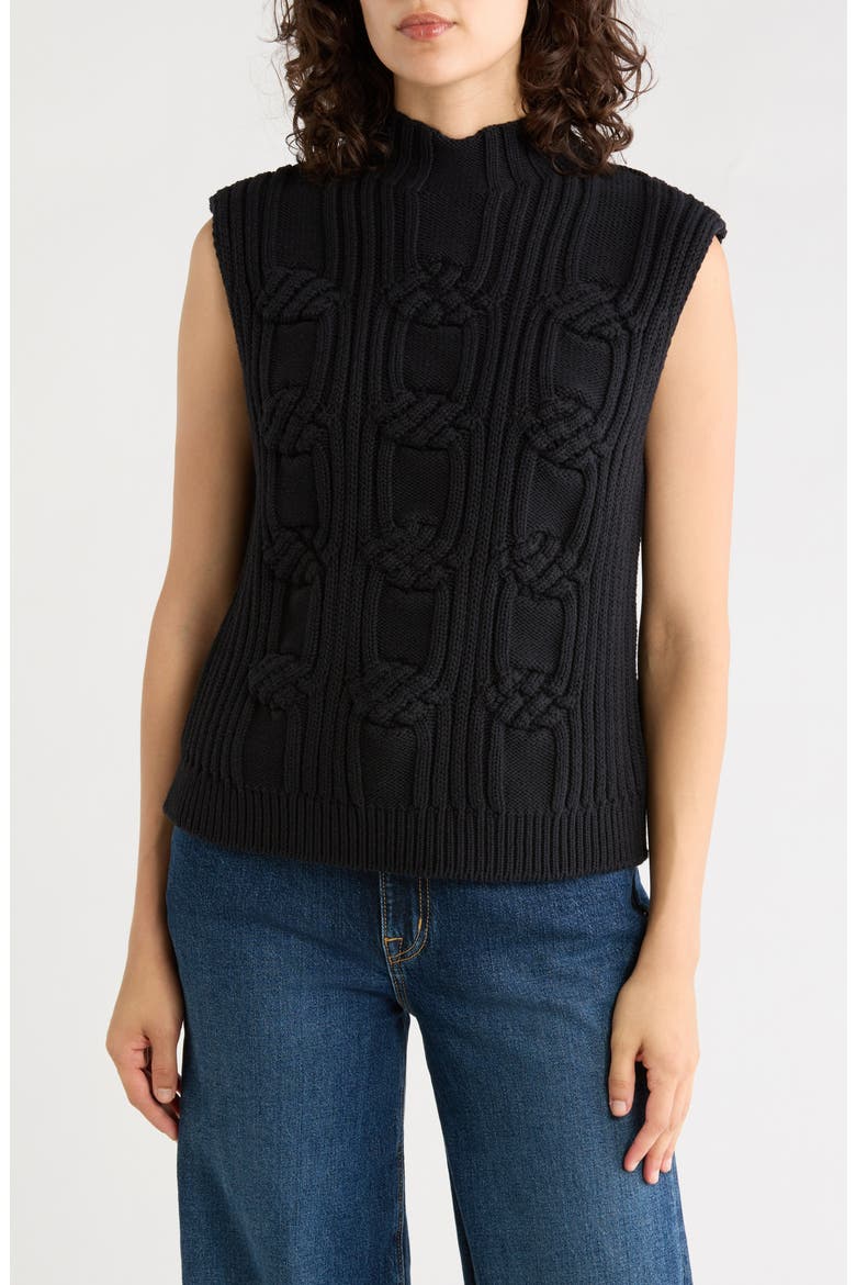 Cable Stitch Sleeveless Sweater, Main, color, BLACK
