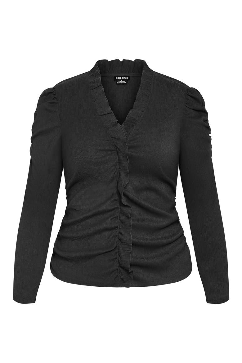 Anika Ruffle Trim Ruched Top, Alternate, color, BLACK