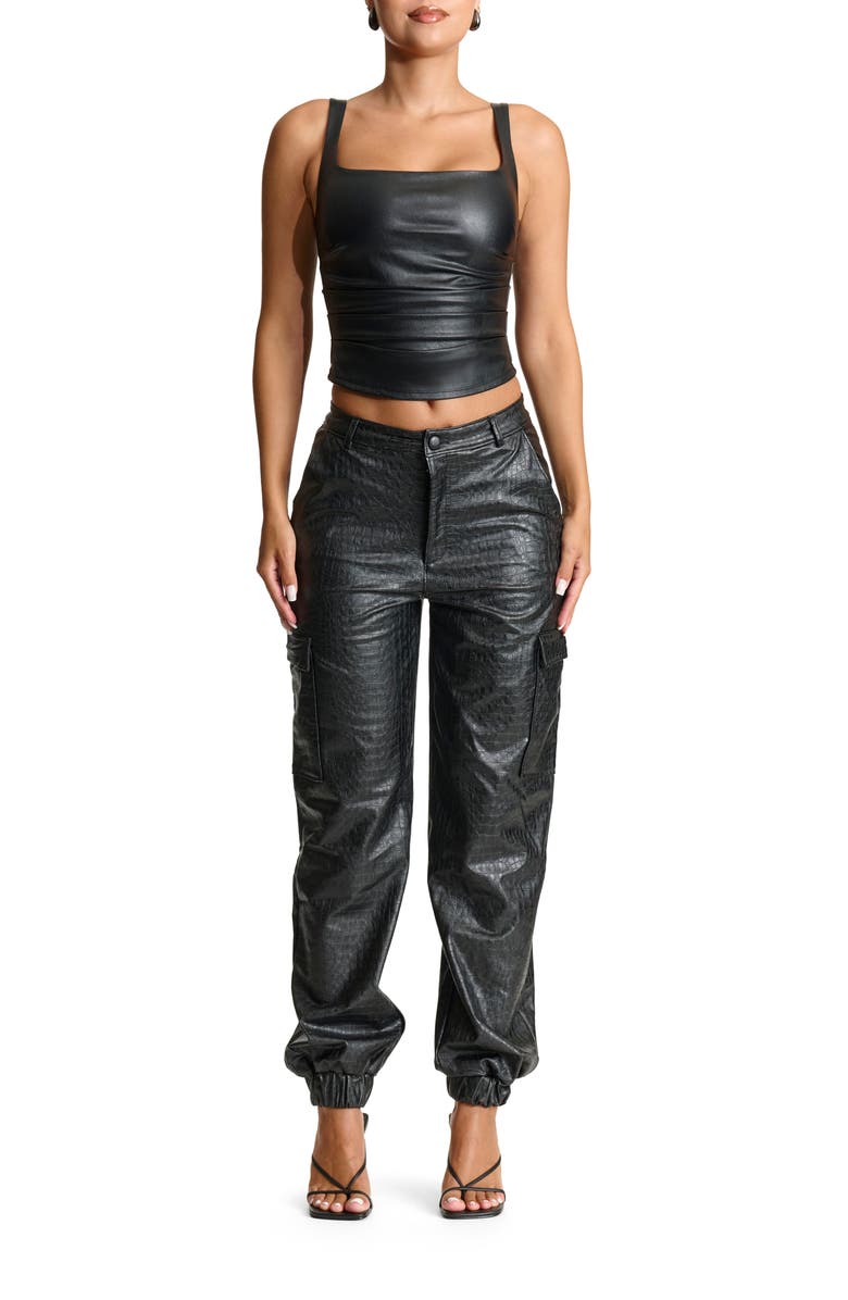 Naked Wardrobe Glitter Square Neck Faux Leather Top, Alternate, color, 