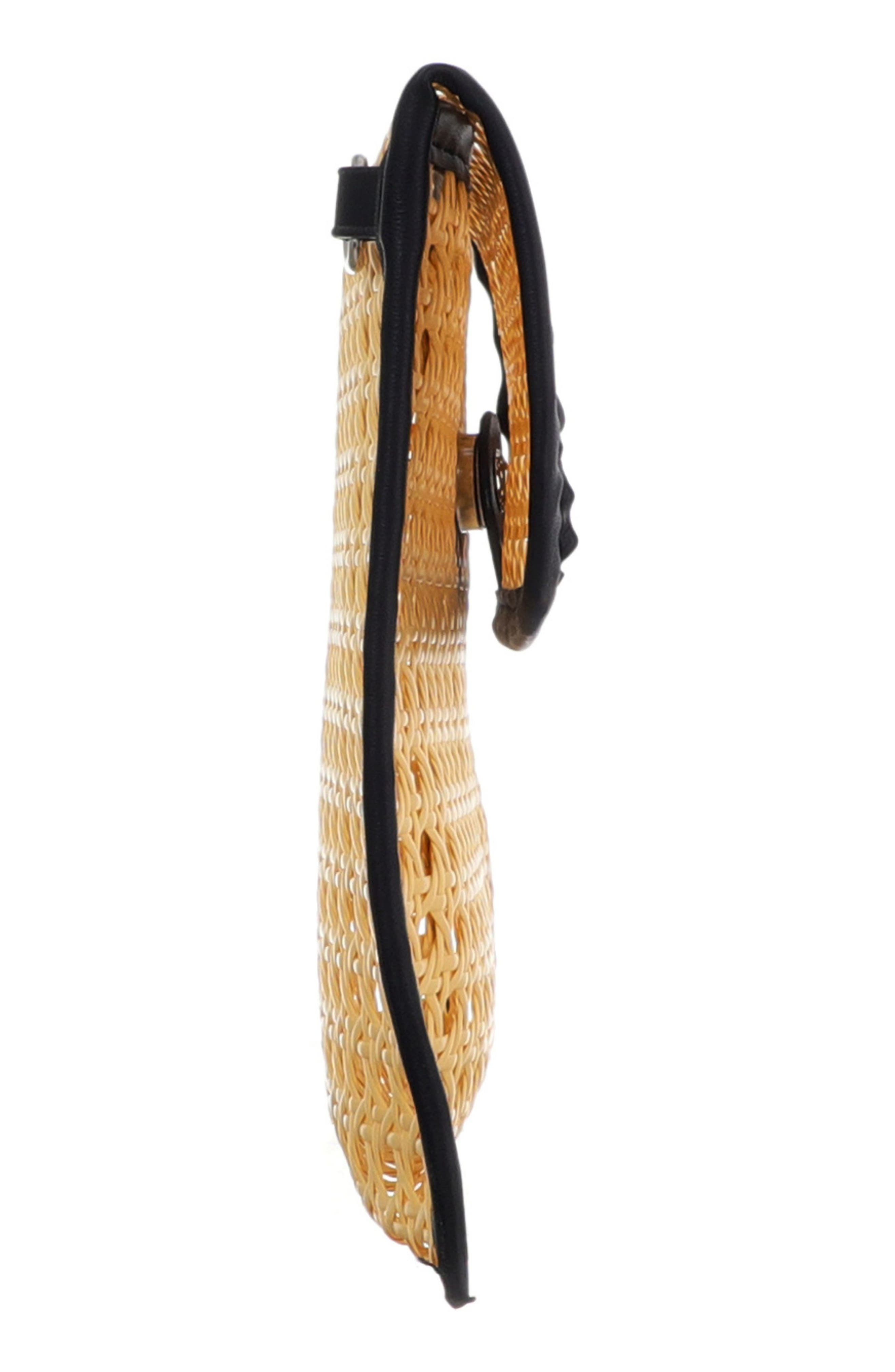 Rattan and Faux Leather Clutch, Alternate, color, BLACK/ TAN