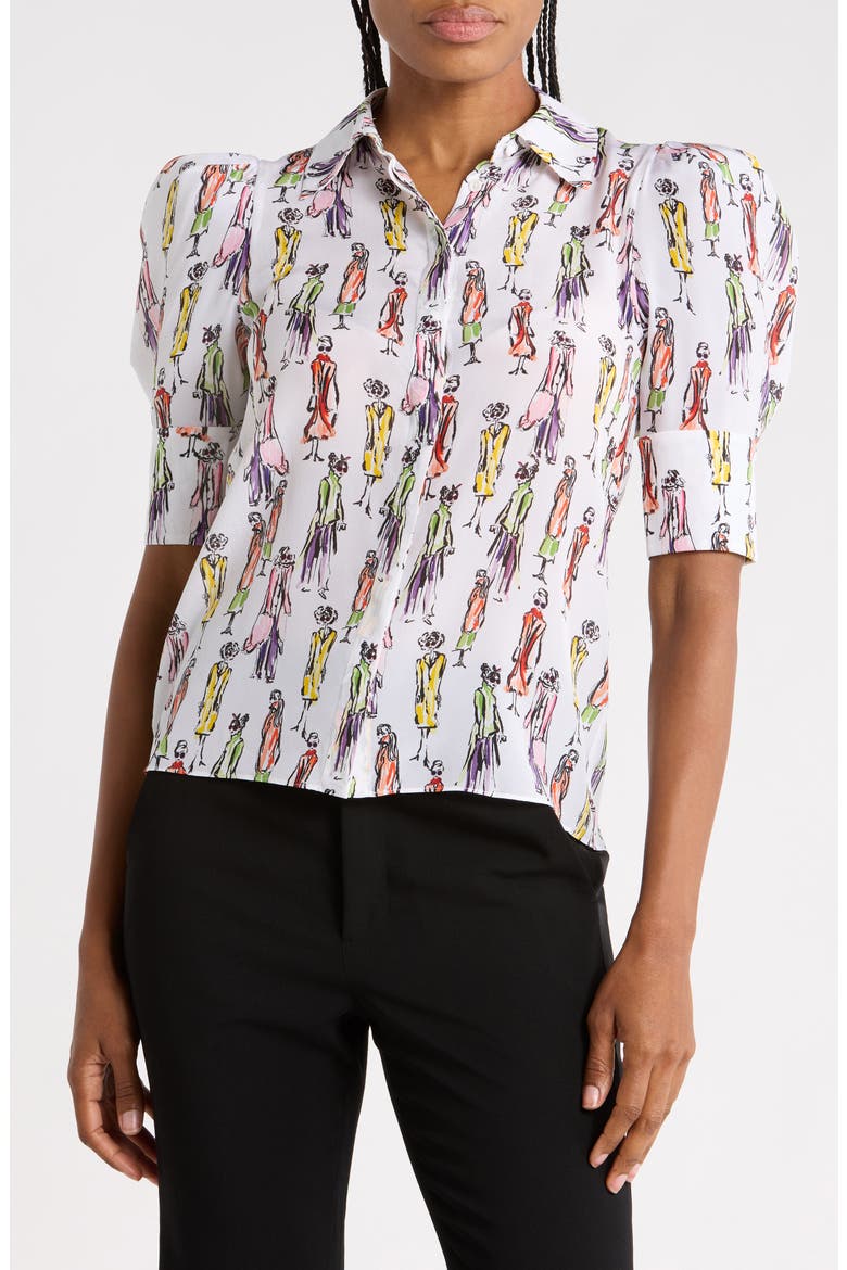 Willa StaceFace Puff Sleeve Silk Top, Main, color, MELROSE STACE