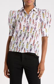 ALICE + OLIVIA Willa StaceFace Puff Sleeve Silk Top