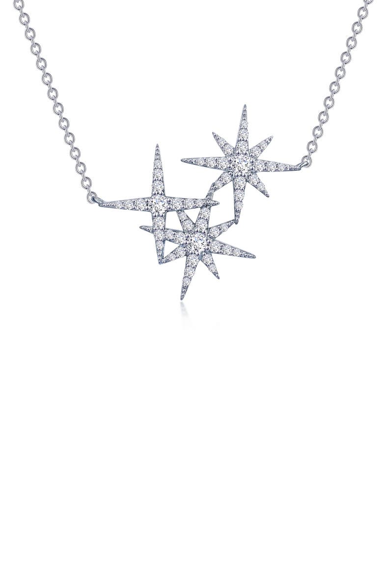 Lafonn Simulated Diamond Star Cluster Pendant Necklace, Main, color, 