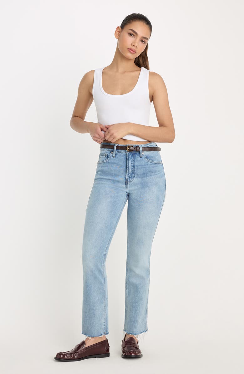 Good American Good Kick Flare Raw Hem High Waist Jeans, Alternate, color, Indigo1215