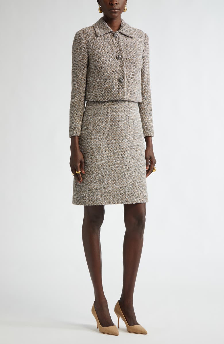 ST. JOHN Metallic Eyelash Tweed Dress, Alternate, color, Shadow/ Silver/ Khaki Multi