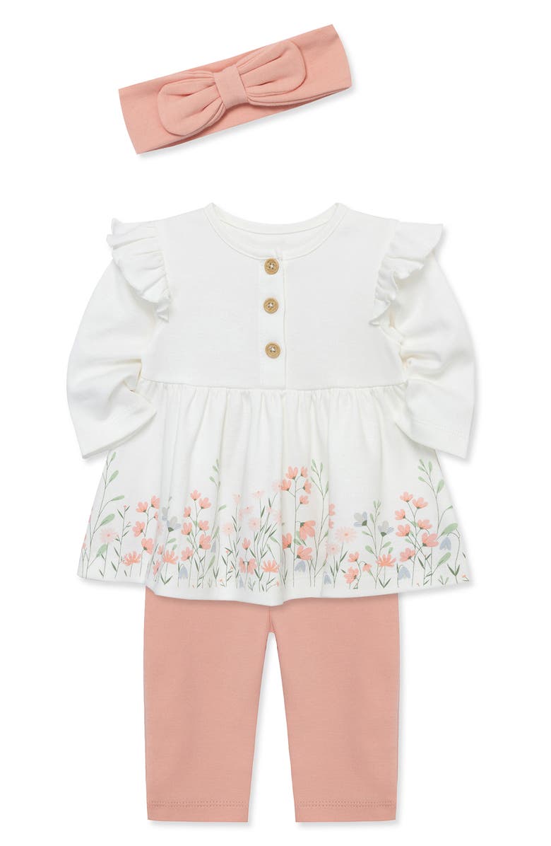 Little Me Meadow Border Button Front Tunic, Leggings & Headband Set, Alternate, color, 